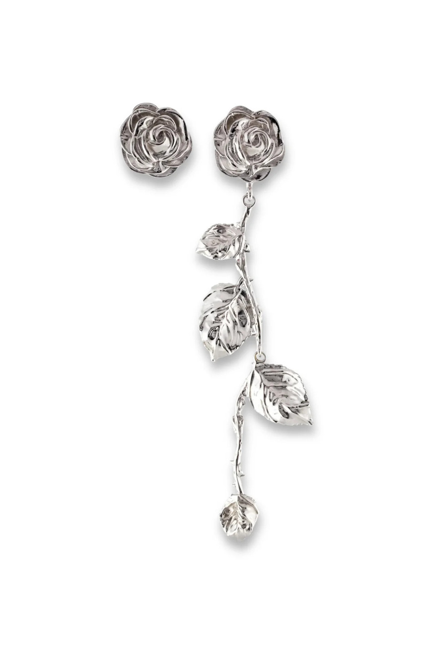 NIB Magda Butrym Rose Stem Earrings in Silver